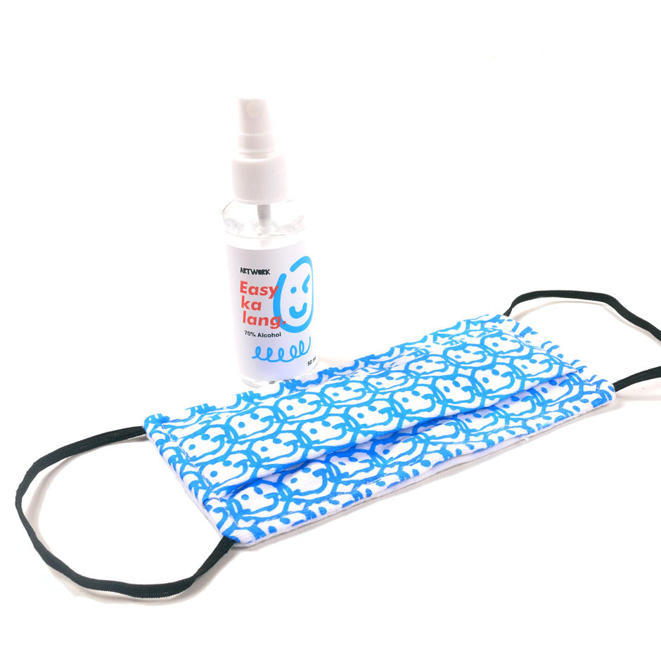 Smile Graffiti Face Mask and Alcohol Set - Cyan