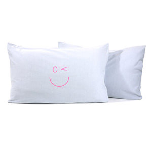 Smiley Wink Face Gray 2 Pc. Bed Pillowcase