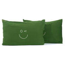 Load image into Gallery viewer, Smiley Wink Face Green 2 Pc. Bed Pillowcase
