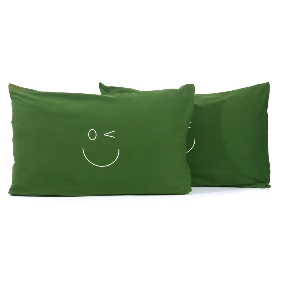 Smiley Wink Face Green 2 Pc. Bed Pillowcase
